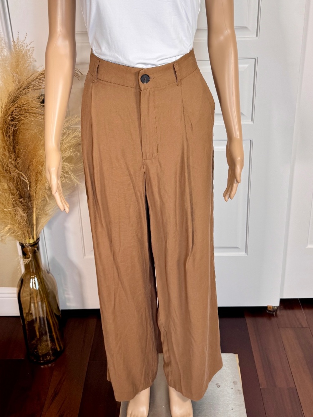ZARA BROWN WIDE LEG PANTS SIZE MEDIUM - Picture 2 of 13
